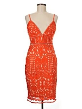 Just Me Orange Lace Spaghetti-Strap Sheath Dress